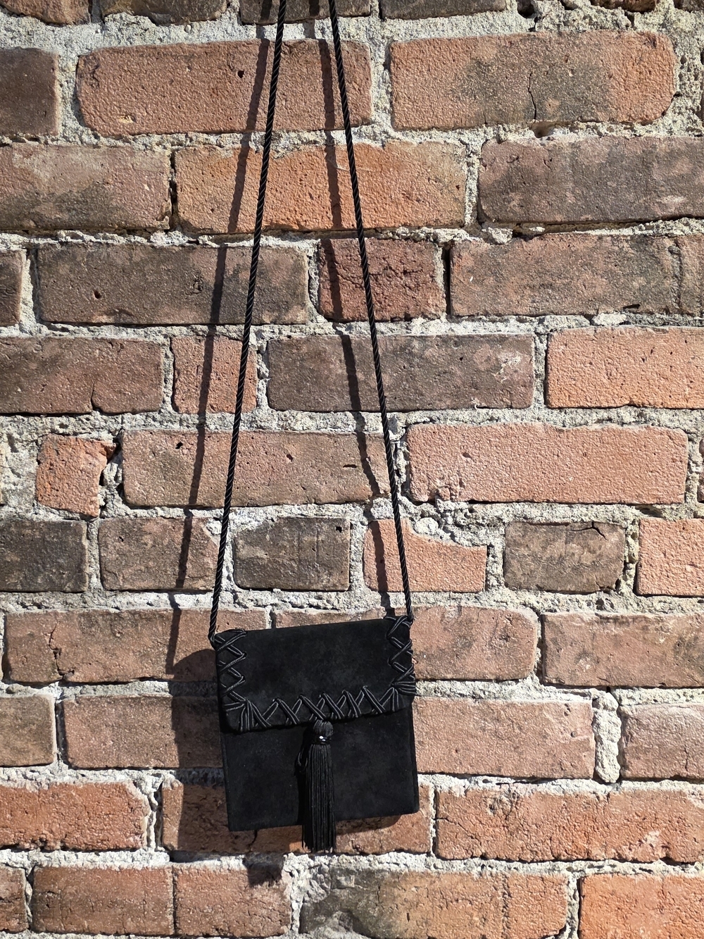 Black Suede Crossbody Bag with Tassel